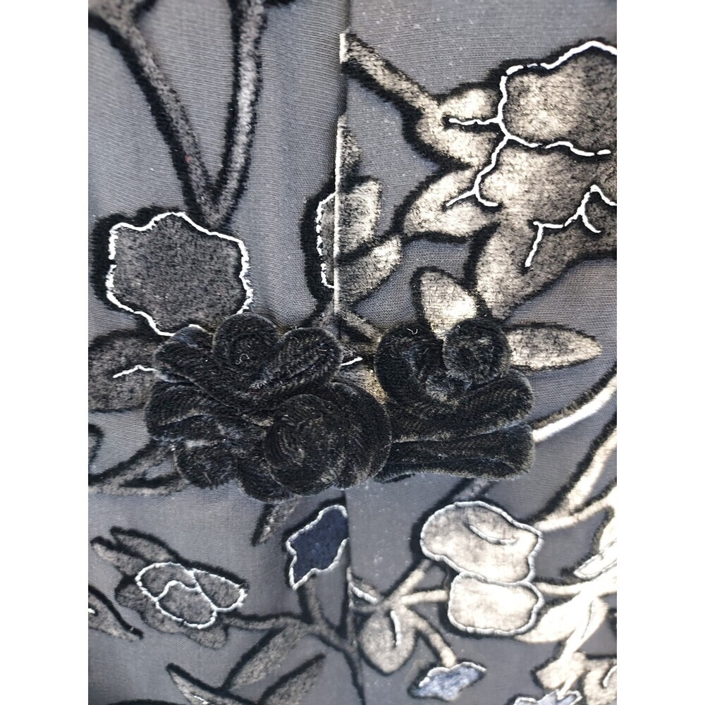 Anis A Velvet Burnout Blouse Women S Silk Floral Black Asian Inspired Frog Clasp - Picture 11 of 16